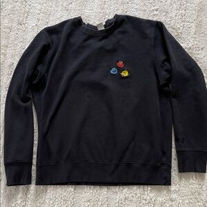 Uniqlo KAWS Sesame Street Black Crewneck Sweatshirt Embroidered Characters